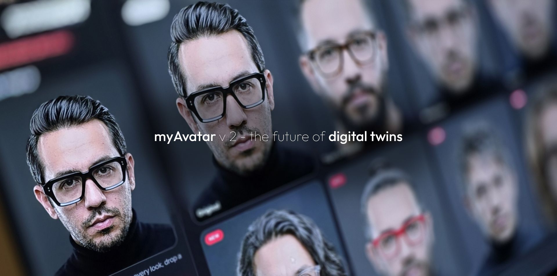 myAvatar v2, the future of digital twins: one person rendered across a grid of generated looks