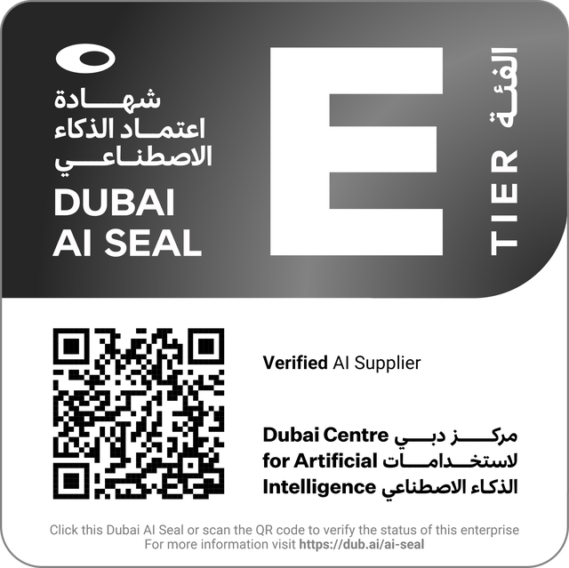 Official Dubai AI Seal badge: Verified AI Supplier, issued by the Dubai Centre for Artificial Intelligence. Scan or click to verify.