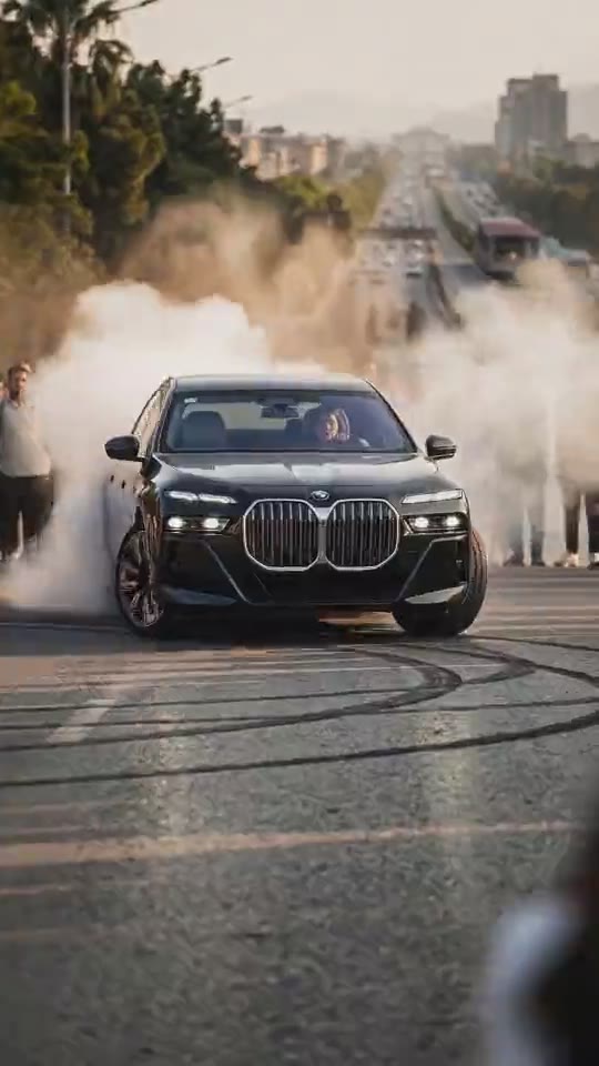 Cinematic AI film still - black BMW i7